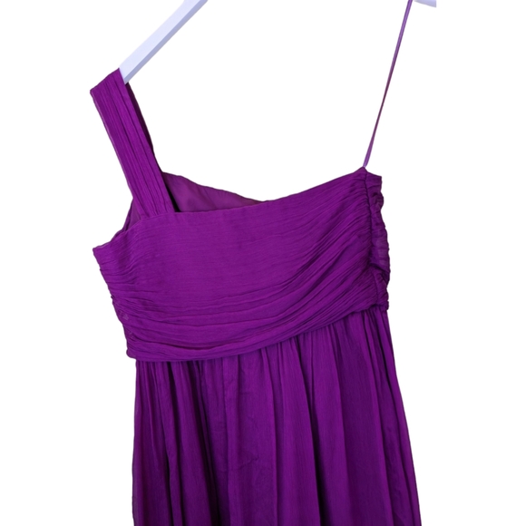 J Crew 100% silk Dress Lucienne purple raspberry Chiffon  crepe one shoulder 8 - Picture 6 of 9